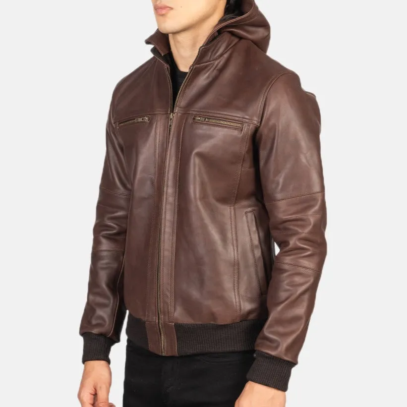 2412 Mush Brown Leather Bomber Jacket