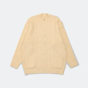 5G Wool Cable Knit PROFILE RAINBOWY Patch Cardigan - Nat