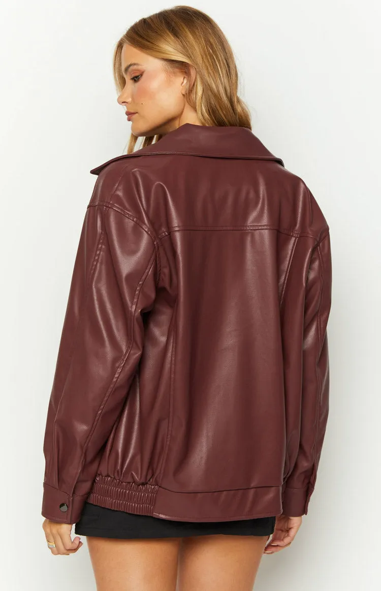 Abbi PU Red Bomber Jacket