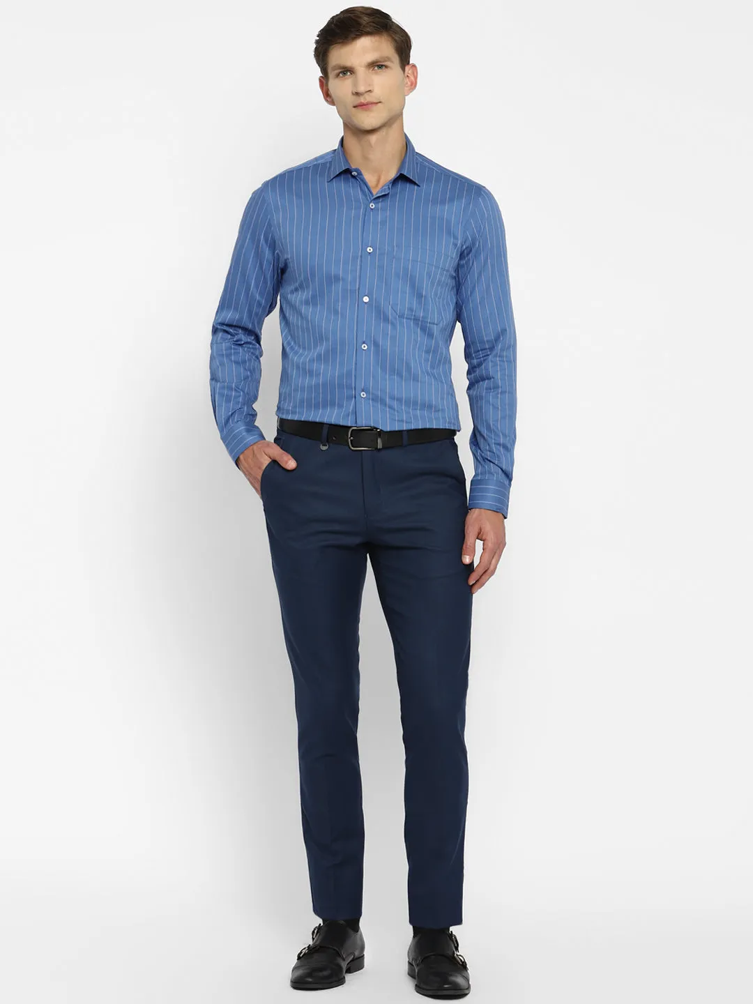 Blue Cotton Striped Slim Fit Shirts