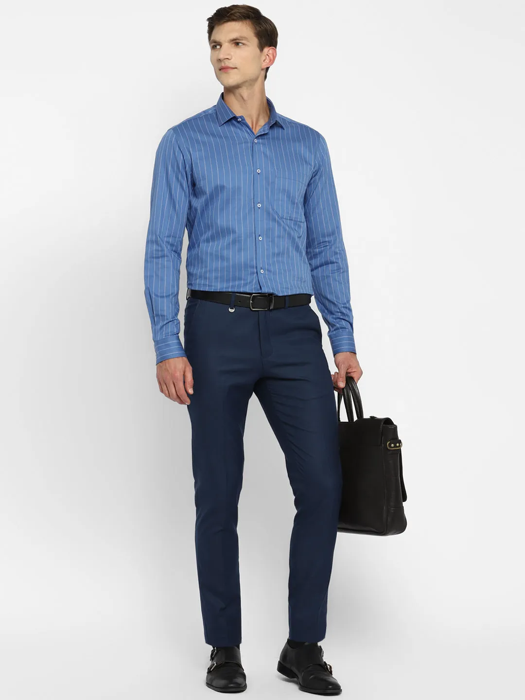 Blue Cotton Striped Slim Fit Shirts