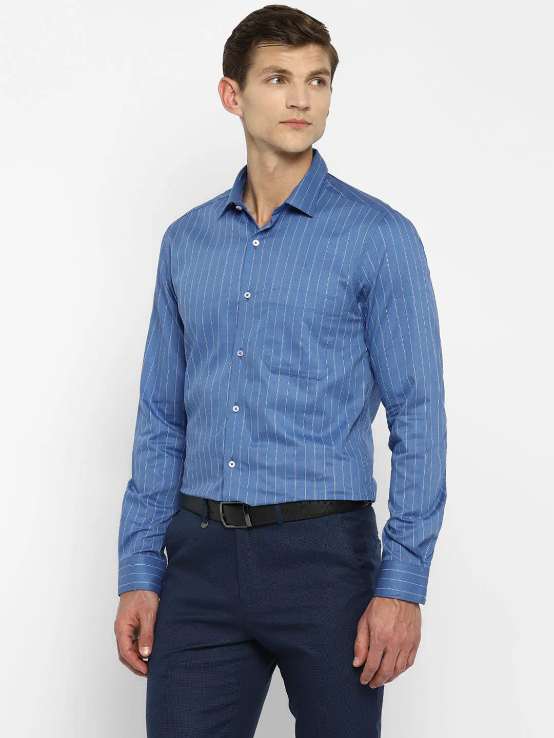 Blue Cotton Striped Slim Fit Shirts