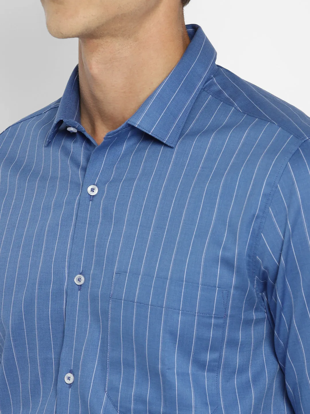 Blue Cotton Striped Slim Fit Shirts