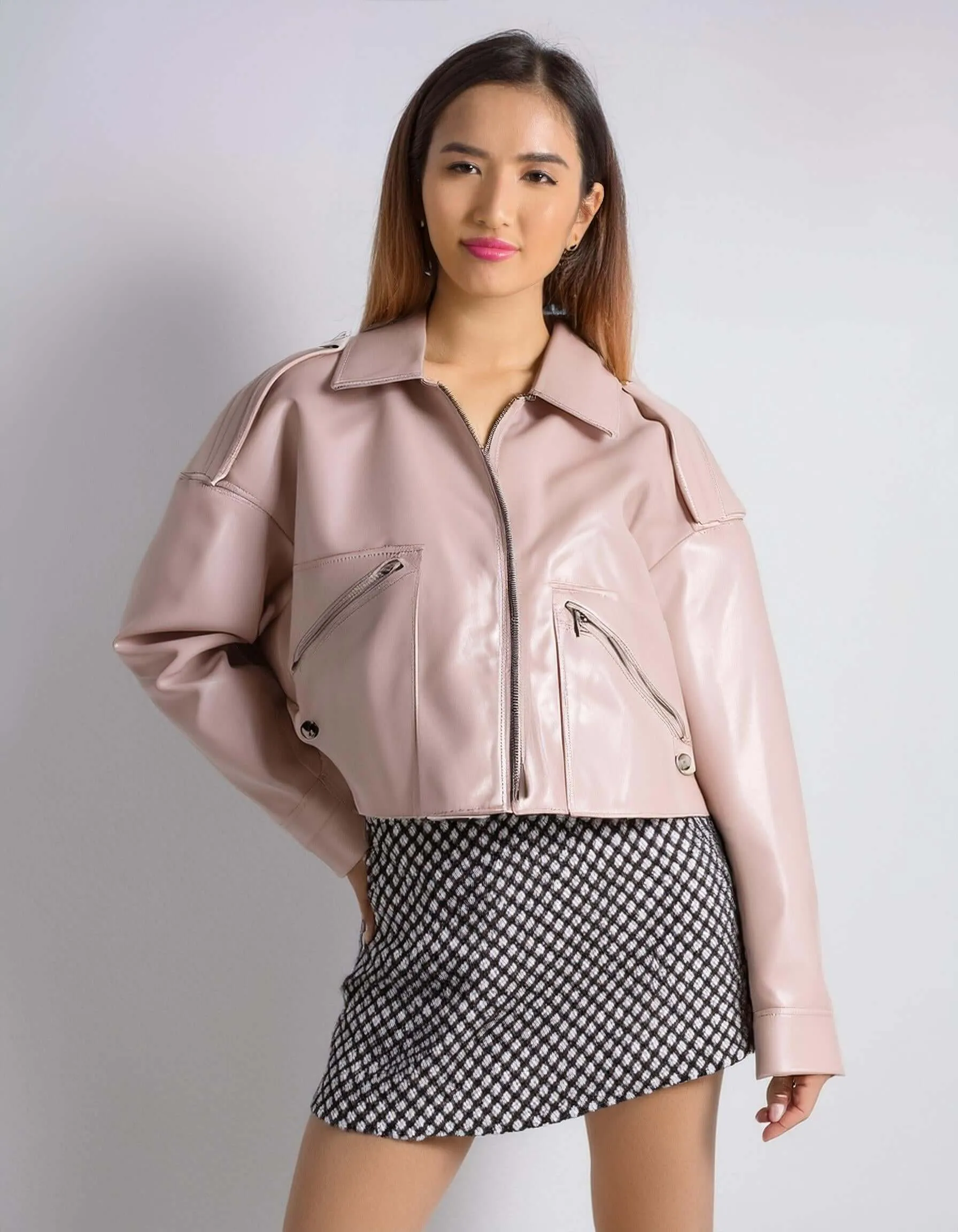 Blush Pink Leather Jacket