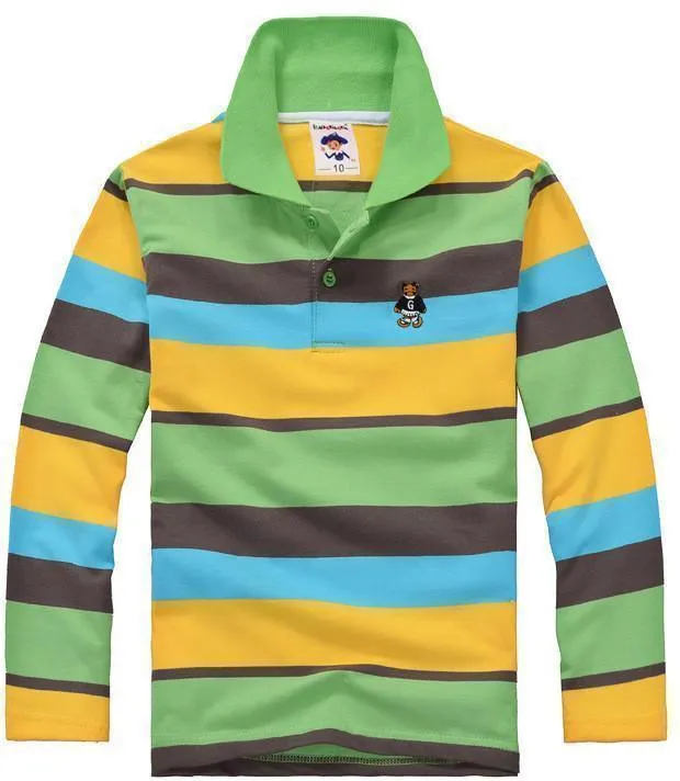 Boys Green Striped Polo T-Shirts