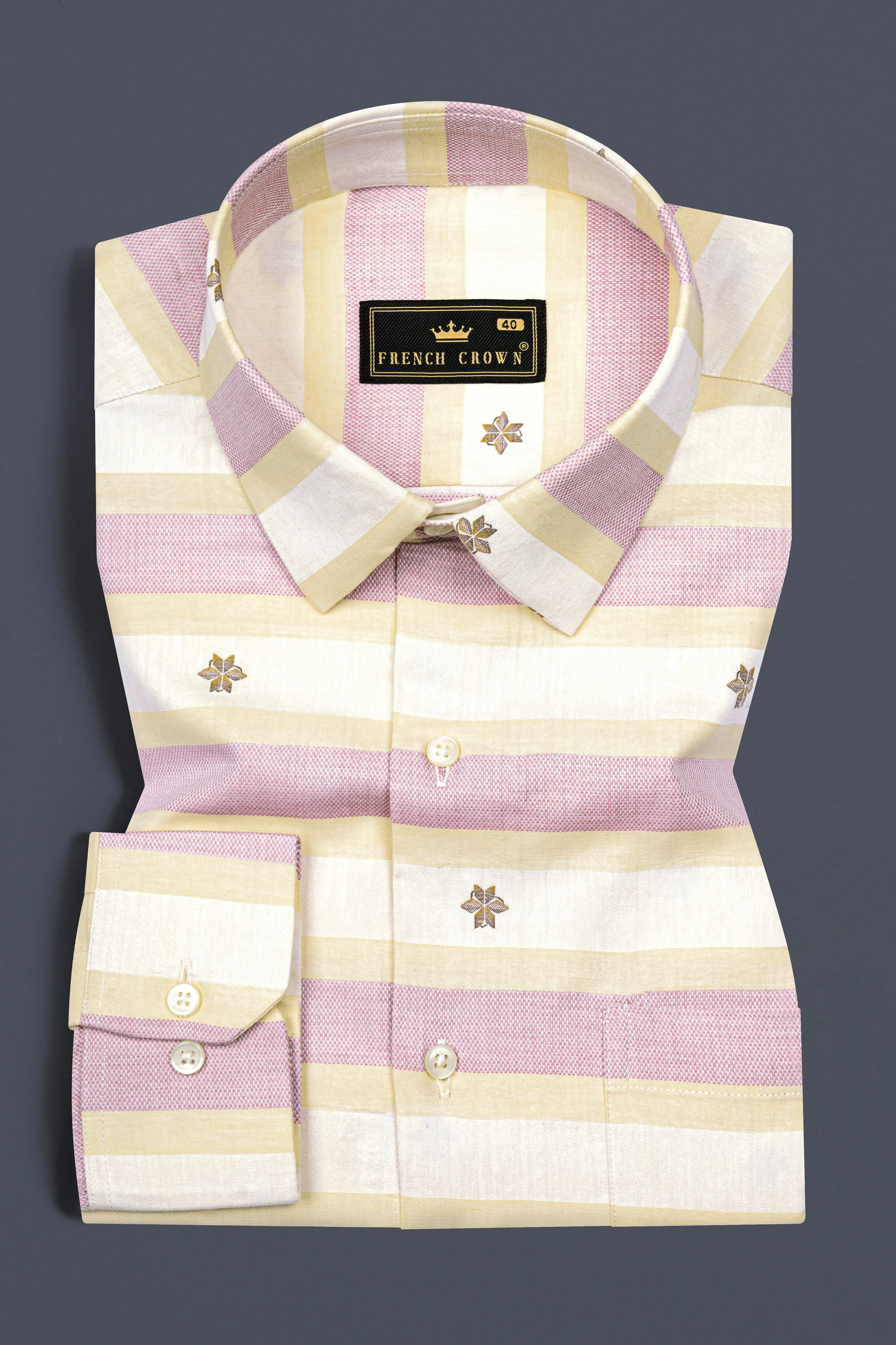 Brandy Pink with Bizarre Cream and White Striped Jacquard Textured Premium Giza Cotton Shirt