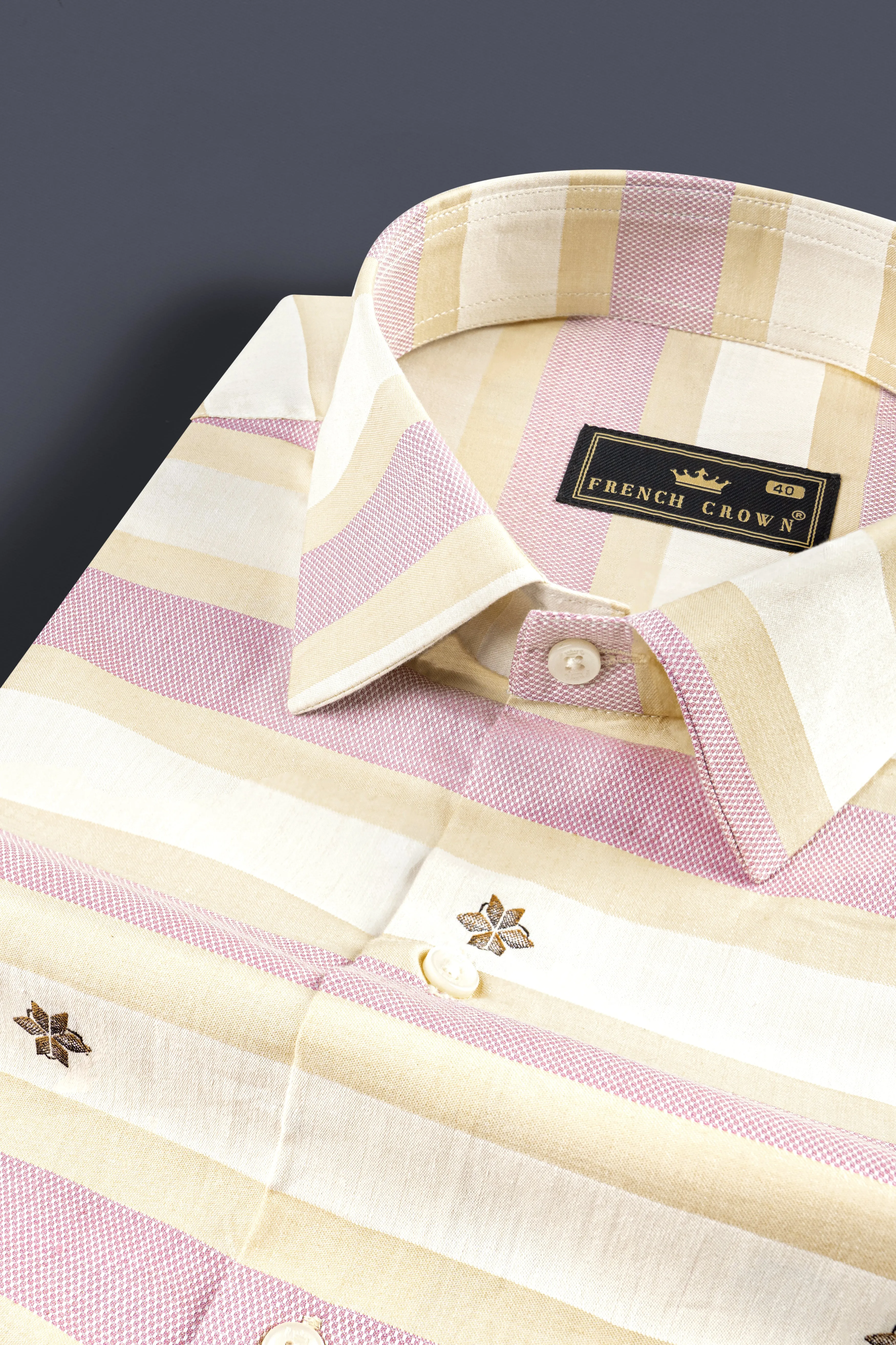 Brandy Pink with Bizarre Cream and White Striped Jacquard Textured Premium Giza Cotton Shirt