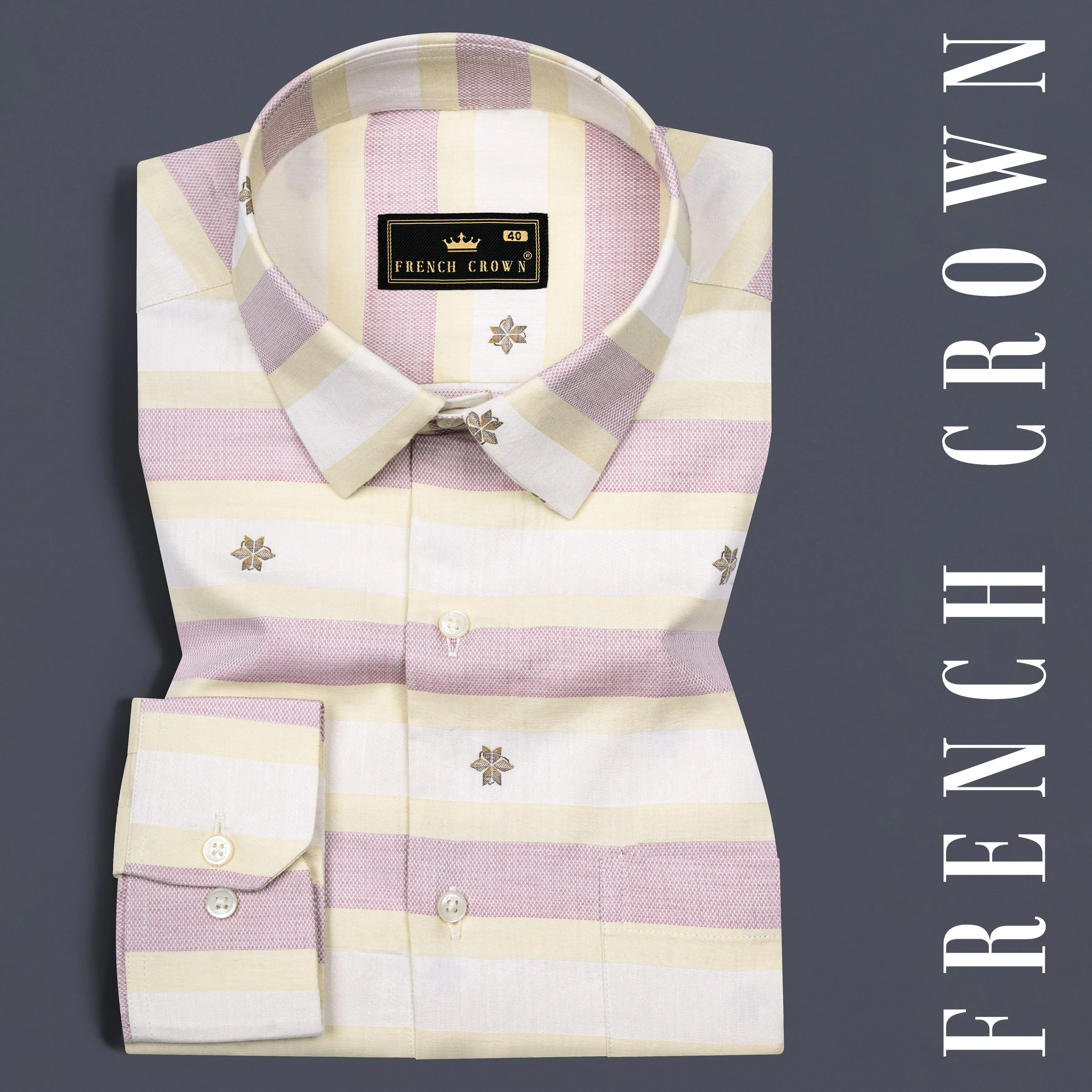 Brandy Pink with Bizarre Cream and White Striped Jacquard Textured Premium Giza Cotton Shirt