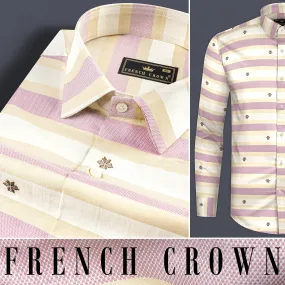 Brandy Pink with Bizarre Cream and White Striped Jacquard Textured Premium Giza Cotton Shirt