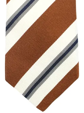 Brunello Cucinelli Silk Tie White Gray Brown Stripes FINAL SALE