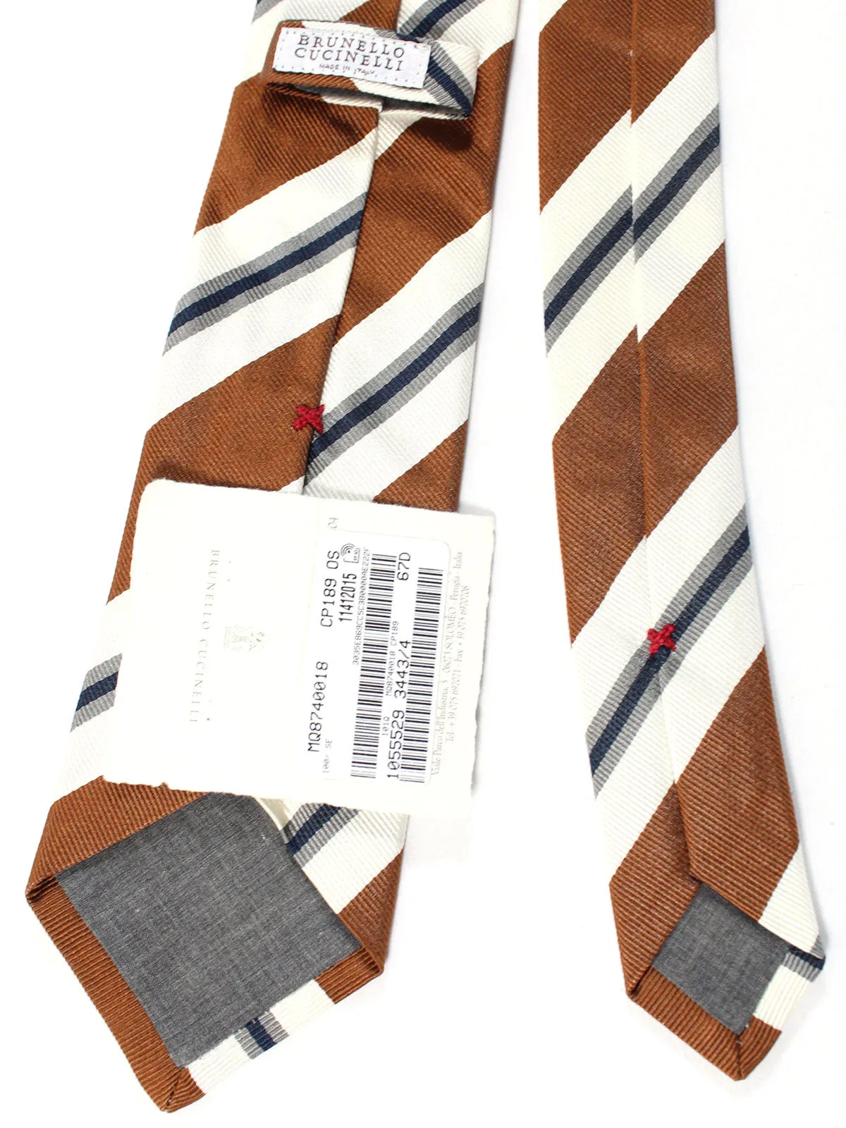 Brunello Cucinelli Silk Tie White Gray Brown Stripes FINAL SALE