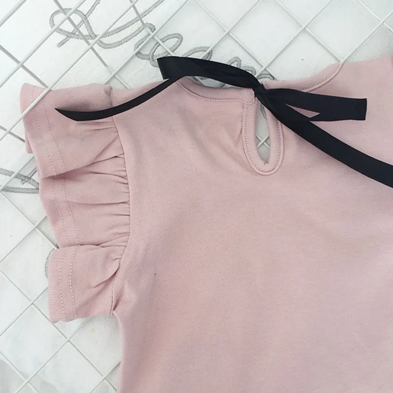 Casual Lovely Girls' O-neck Ruffle Quality T-Shirt For Summer