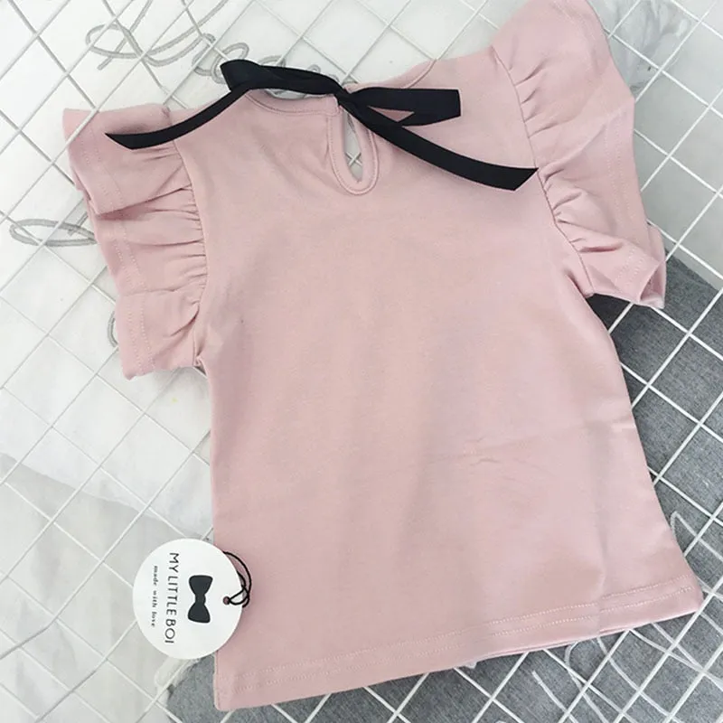 Casual Lovely Girls' O-neck Ruffle Quality T-Shirt For Summer