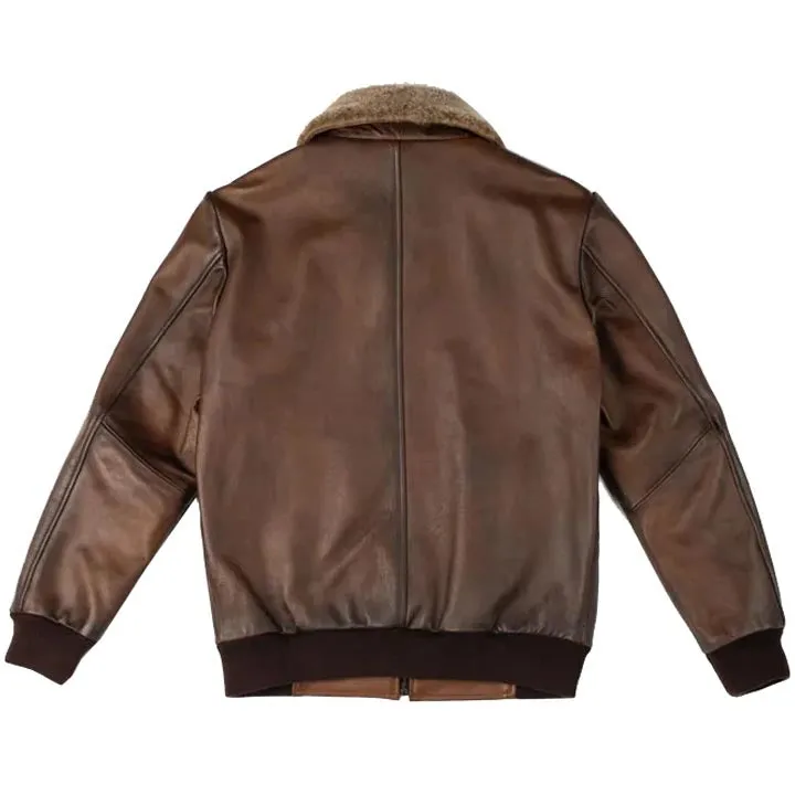 Chocolate Brown Leather Bomber Jacket