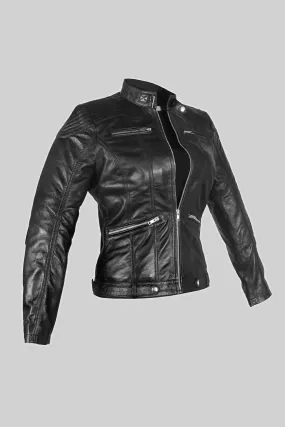 Classic Sheepskin Leather Jacket in Black for Women