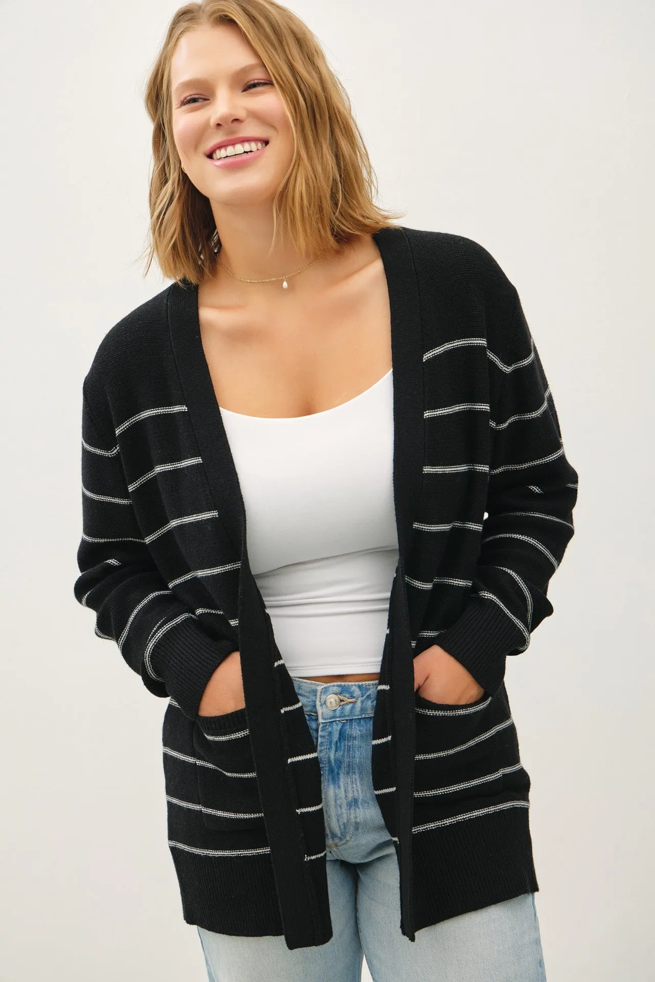 Classic Striped Open Front Cardigan