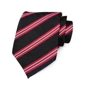 Classy Men Formal Black Red Striped Silk Necktie