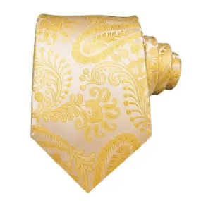 Classy Men Gold Paisley Flower Silk Tie