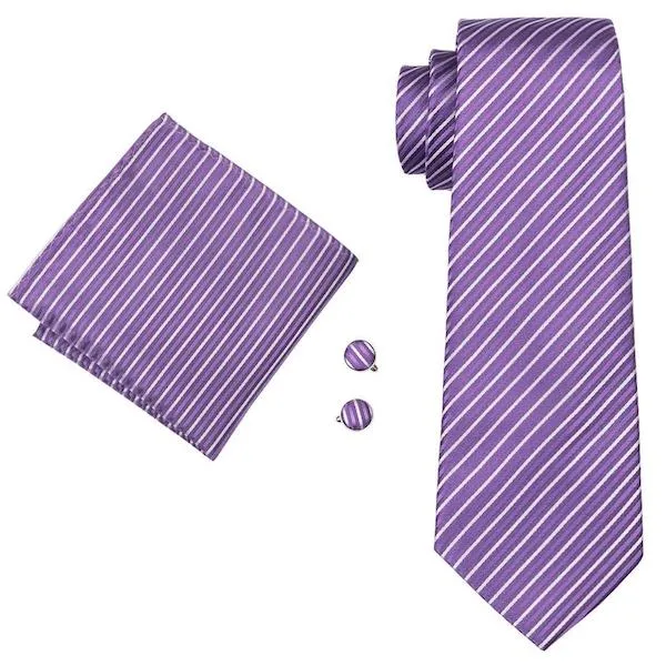 Classy Men Lavender Striped Silk Necktie