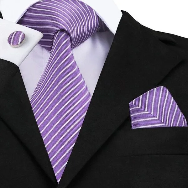 Classy Men Lavender Striped Silk Necktie