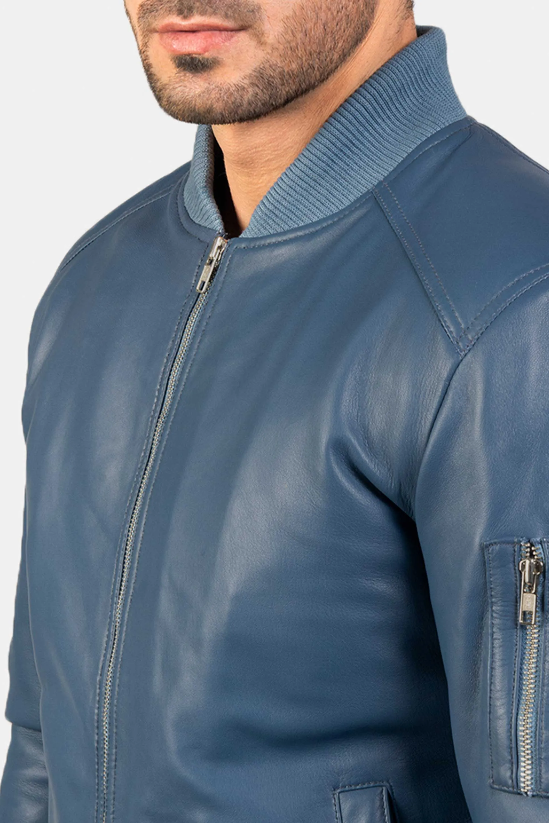 Cobalt | Men's Blue Leather Bomber Jacket