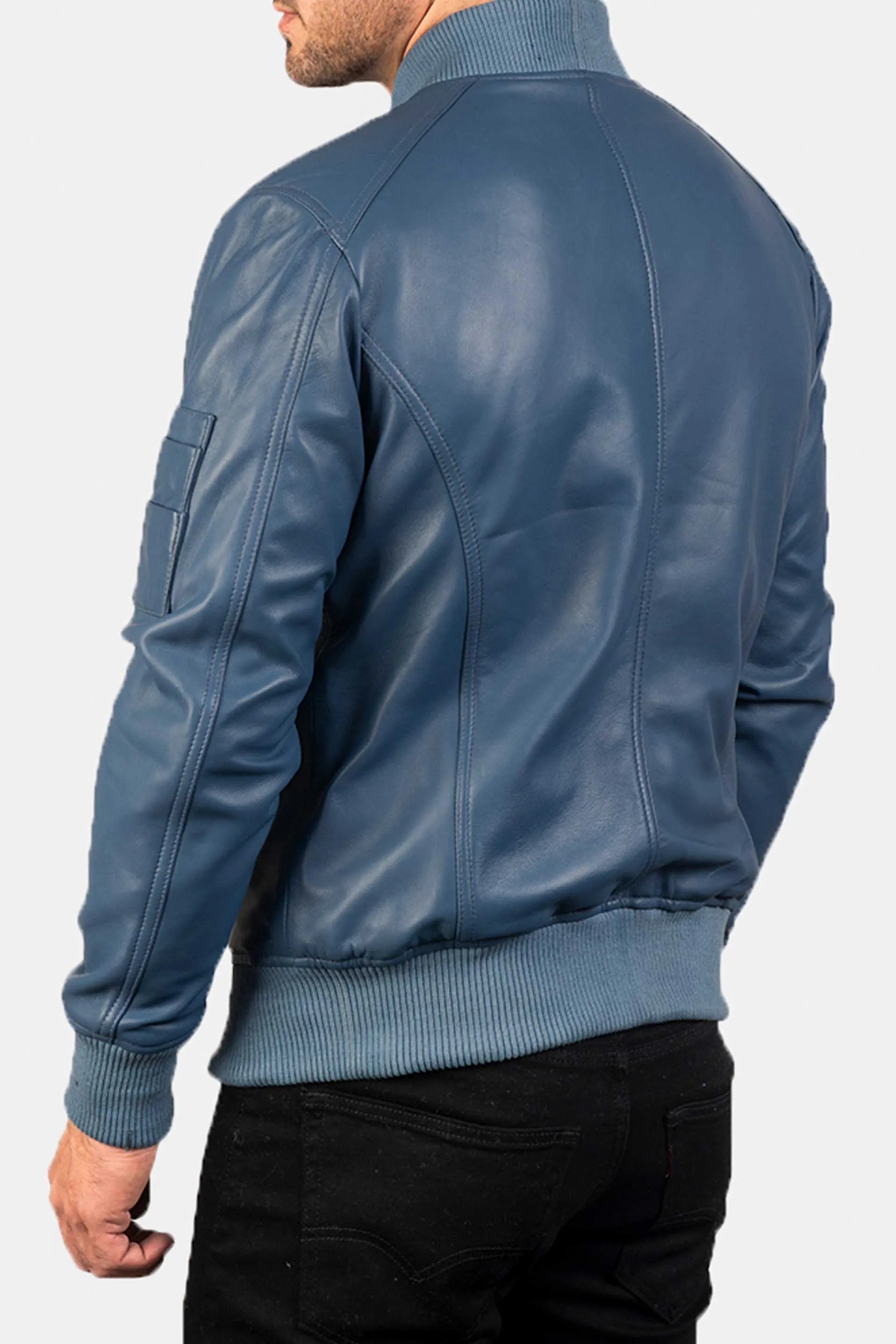 Cobalt | Men's Blue Leather Bomber Jacket