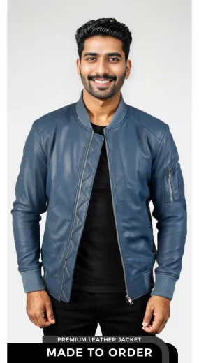 Cobalt | Men's Blue Leather Bomber Jacket