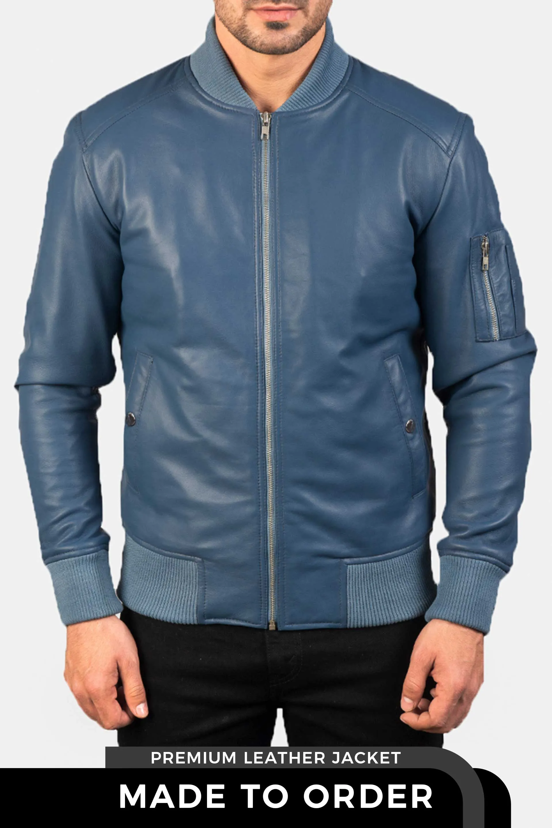 Cobalt | Men's Blue Leather Bomber Jacket