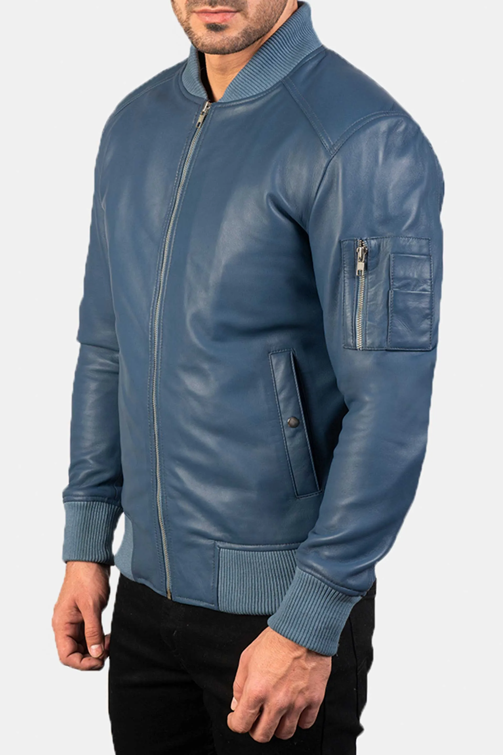 Cobalt | Men's Blue Leather Bomber Jacket