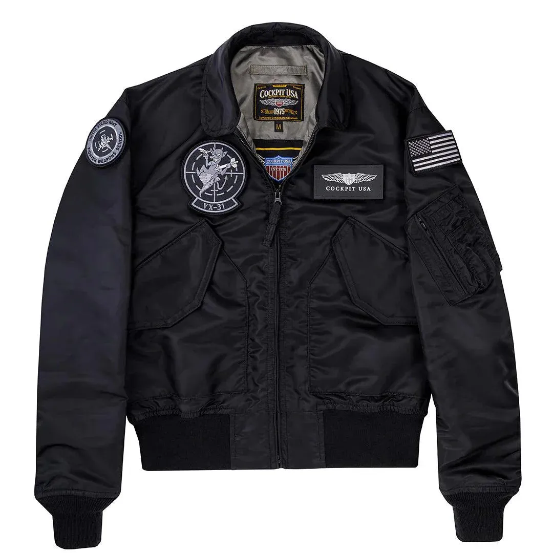 Cockpit USA Movie Heroes Mens Black Stealth Nylon Flight Jacket