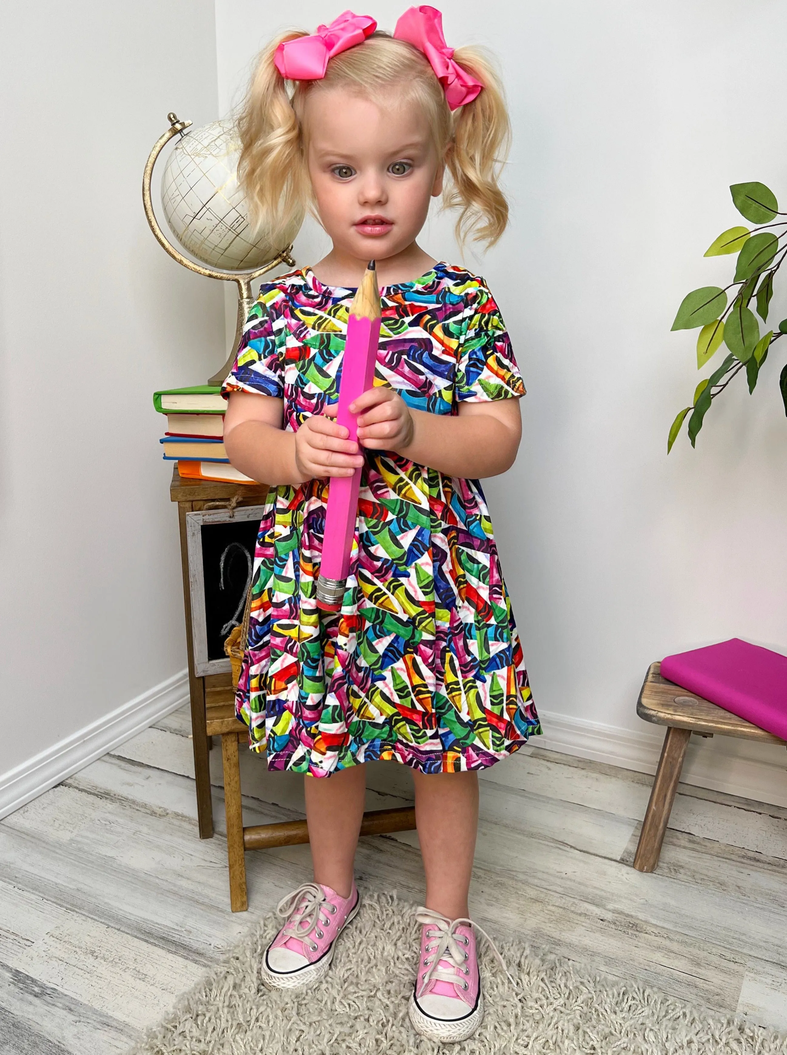 Color Me Rainbow Crayon Print Dress