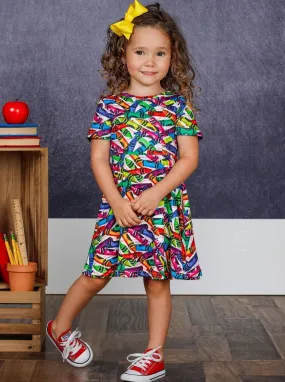 Color Me Rainbow Crayon Print Dress