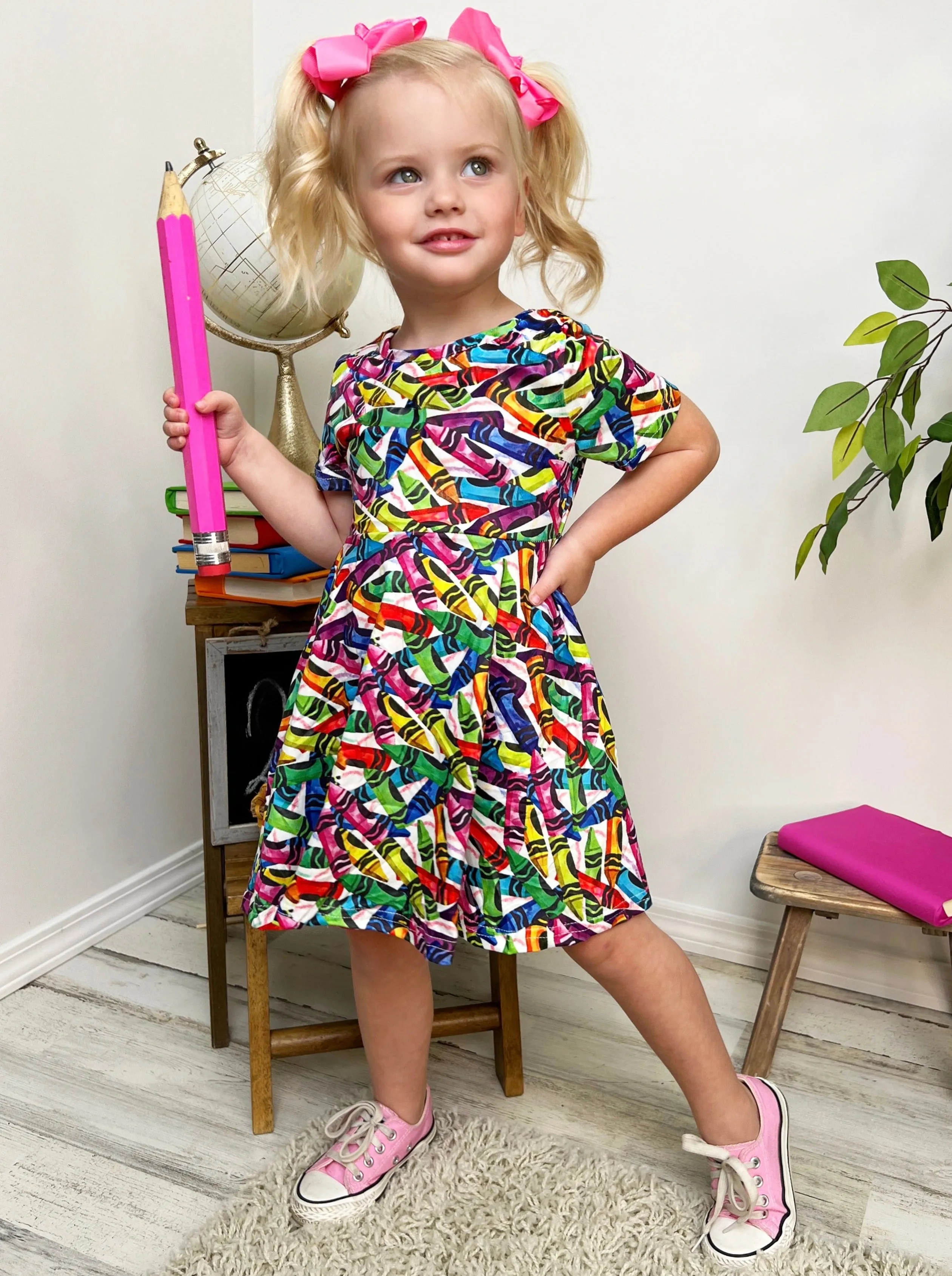 Color Me Rainbow Crayon Print Dress