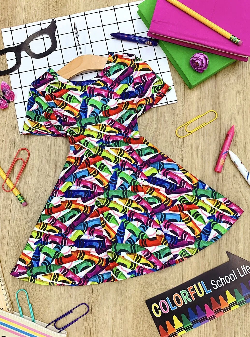 Color Me Rainbow Crayon Print Dress