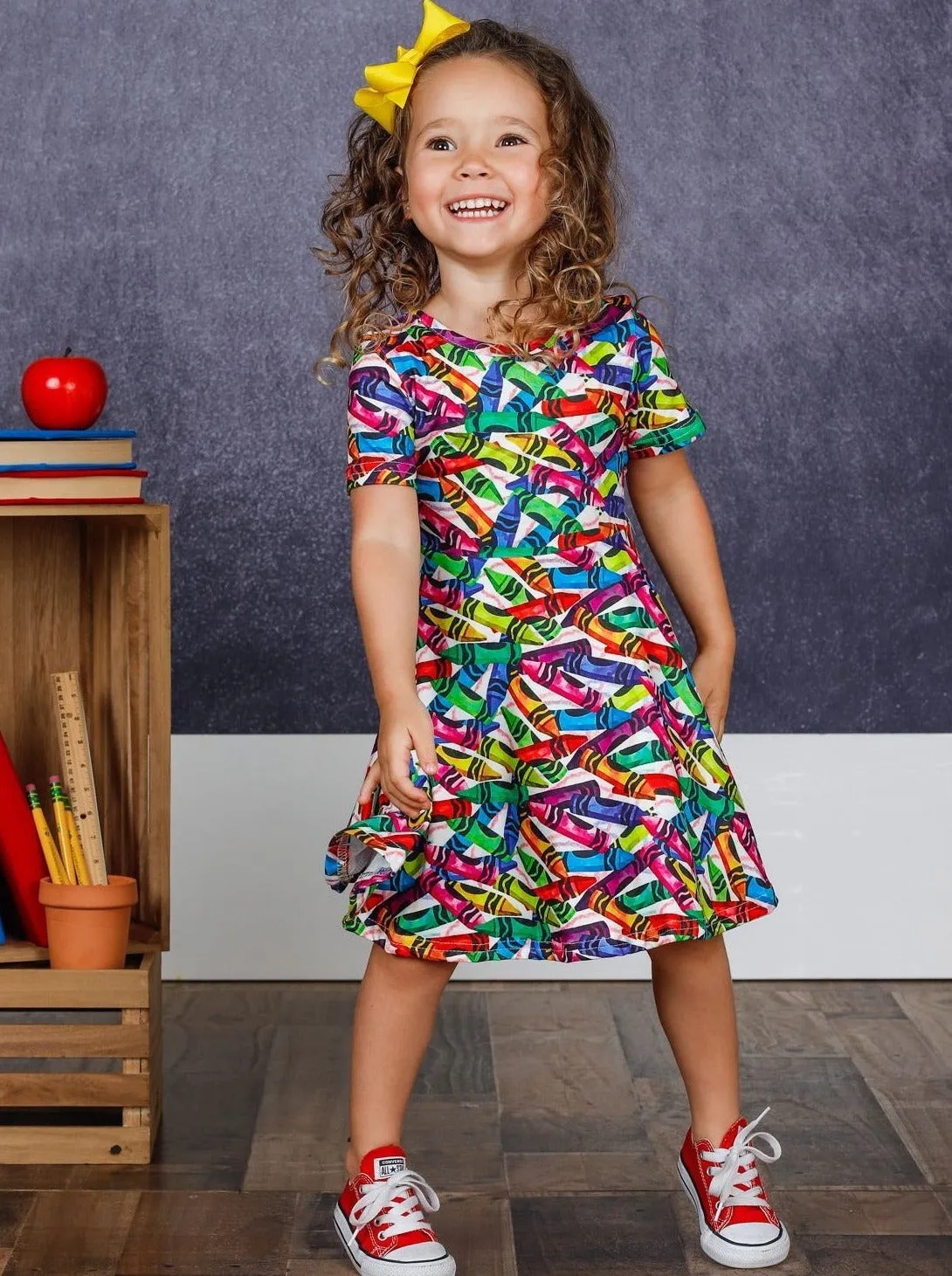 Color Me Rainbow Crayon Print Dress