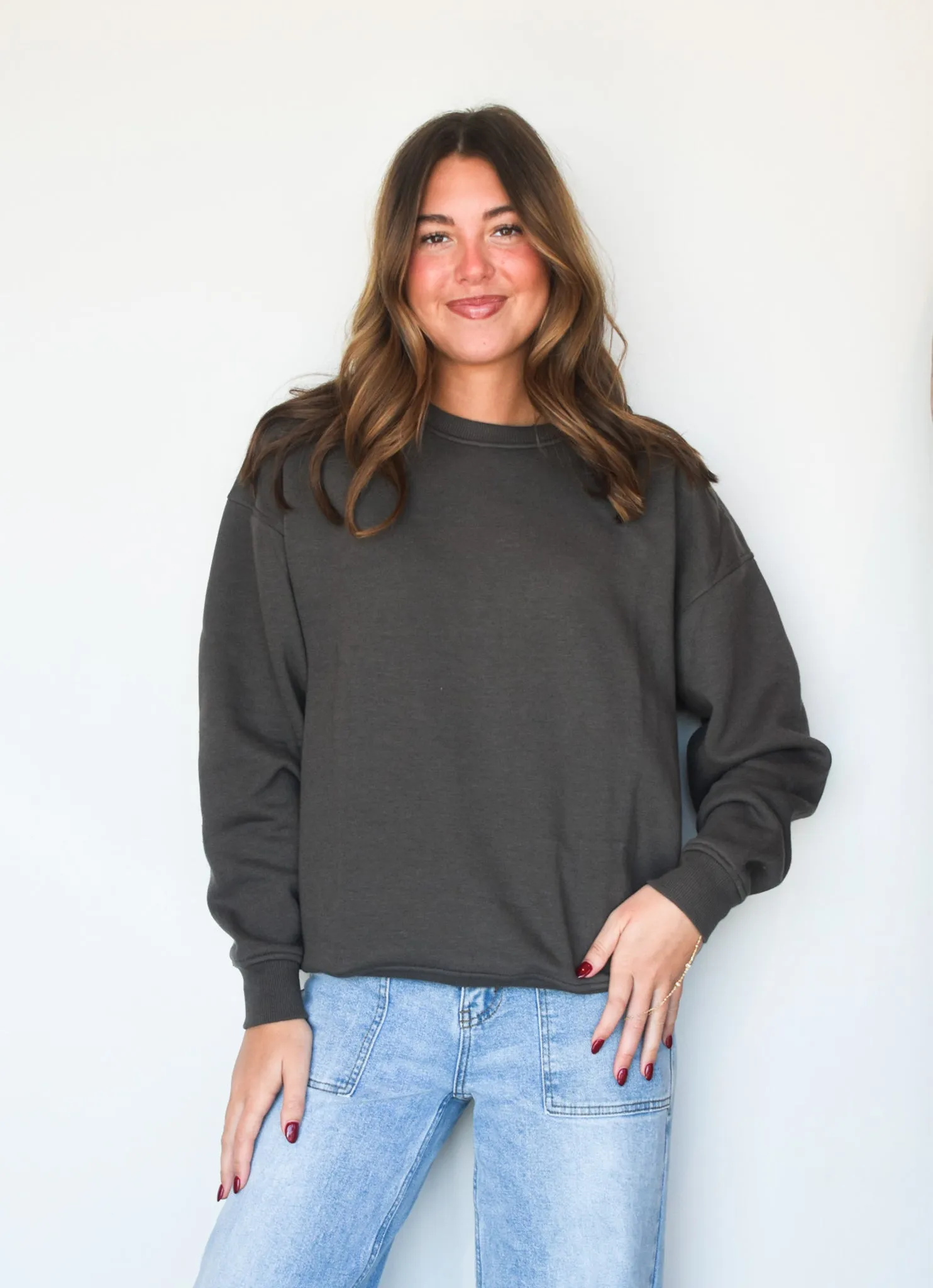 Diana Oversized Fleece Crewneck- Dark Olive