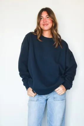 Diana Oversized Fleece Crewneck- Navy