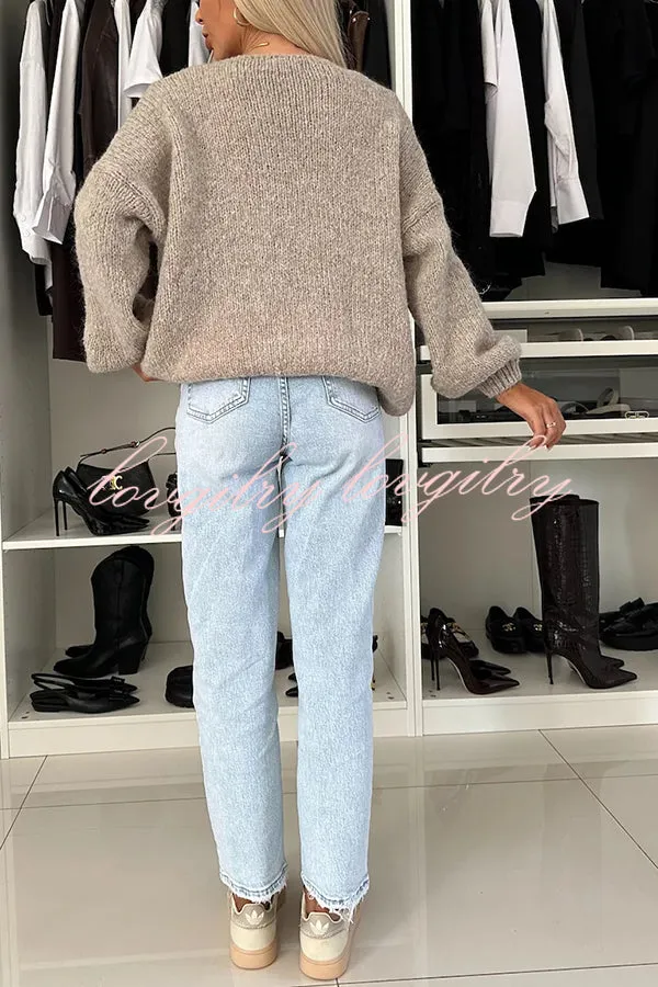 Explore Autumn Knit Open Front Long Balloon Sleeve Loose Cardigan