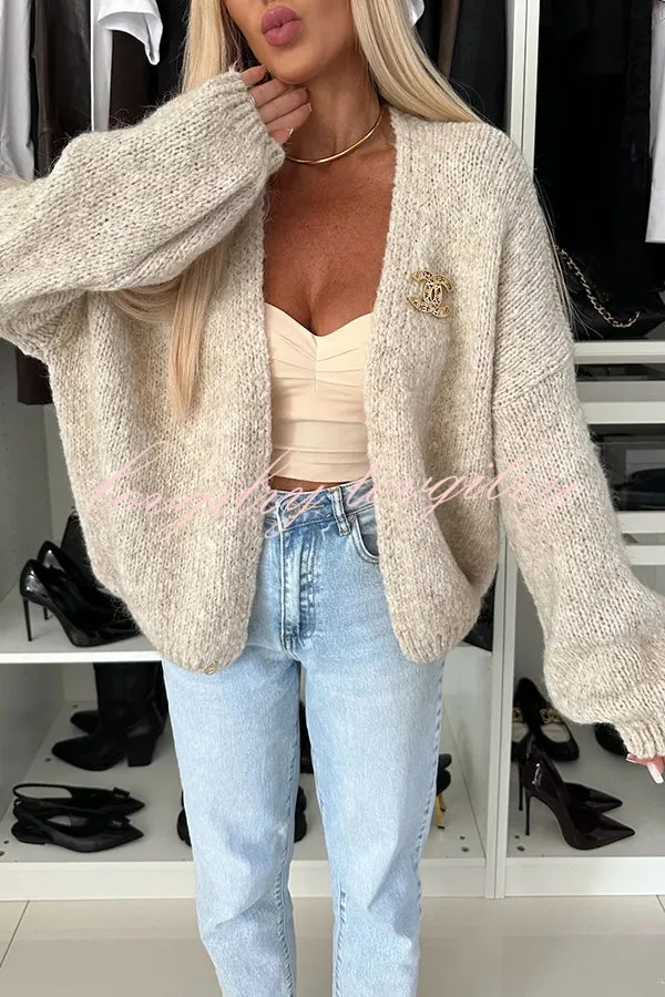 Explore Autumn Knit Open Front Long Balloon Sleeve Loose Cardigan