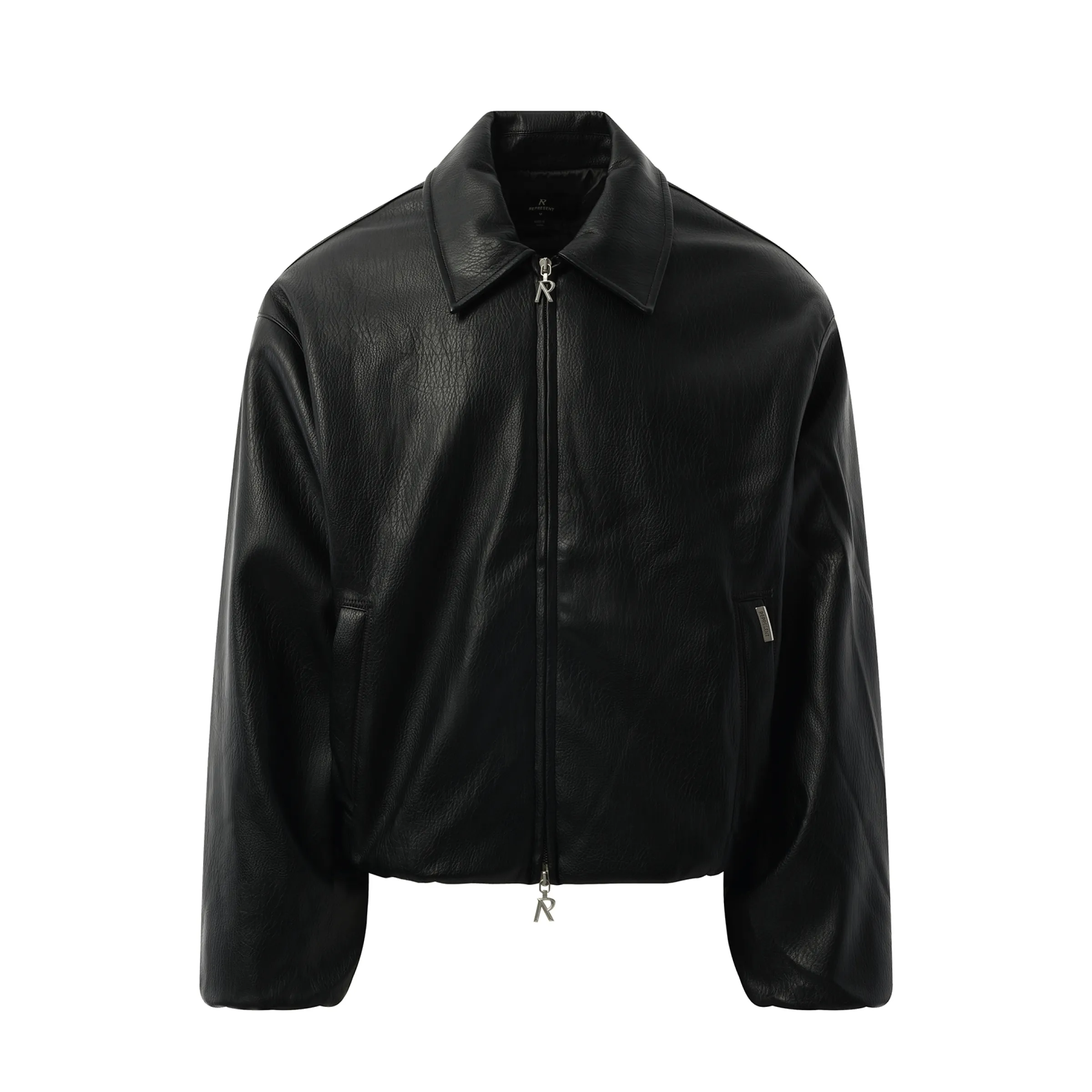 Faux Leather Bomber in Jet Black