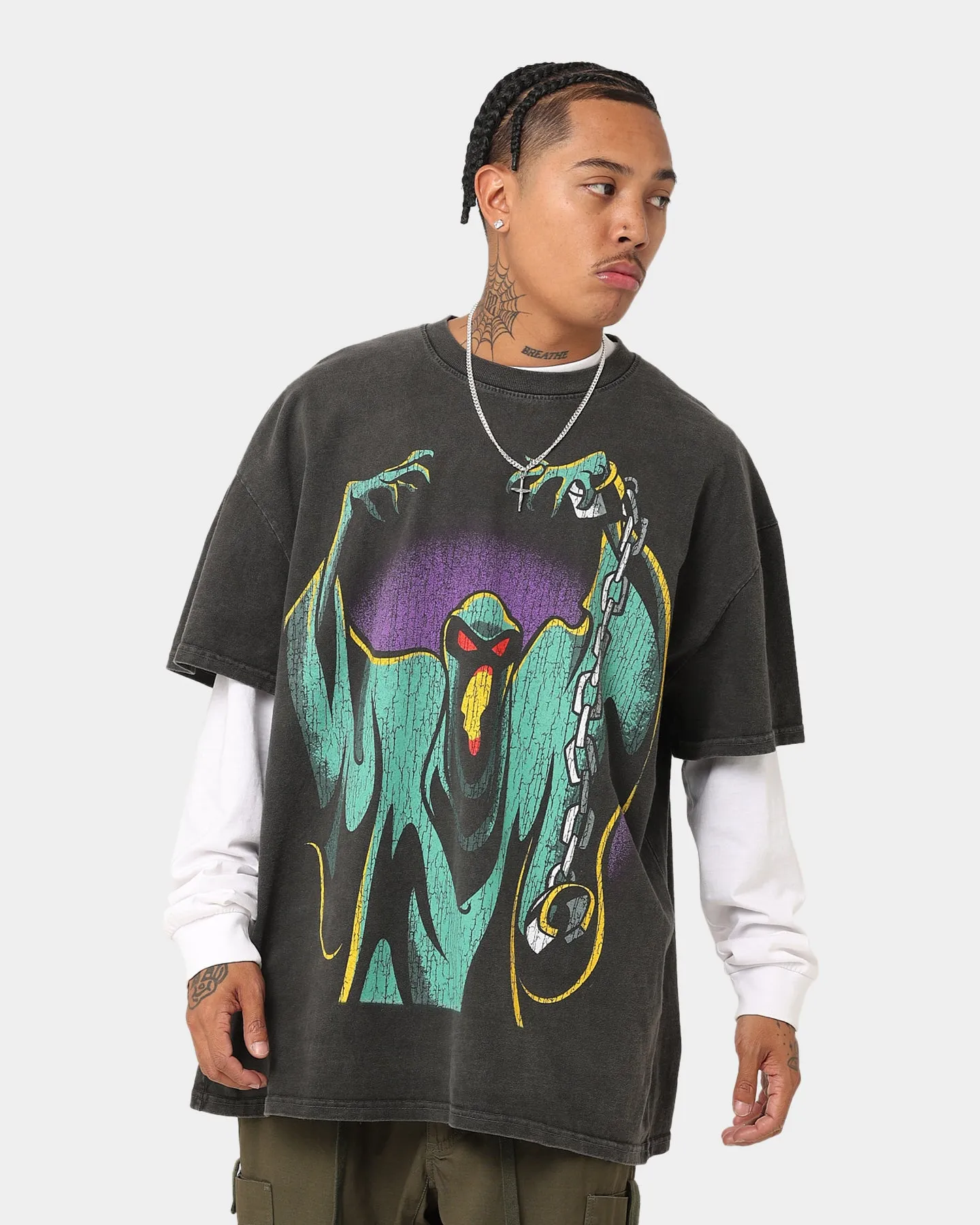 Goat Crew X Cartoon Network Green Ghost Heavyweight Vintage T-Shirt Black Wash