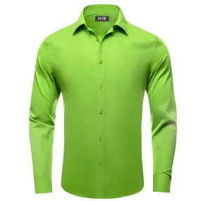 Hi-Tie Long Sleeve Shirt Chartreuse Green Solid Spring Mens Dress Shirt