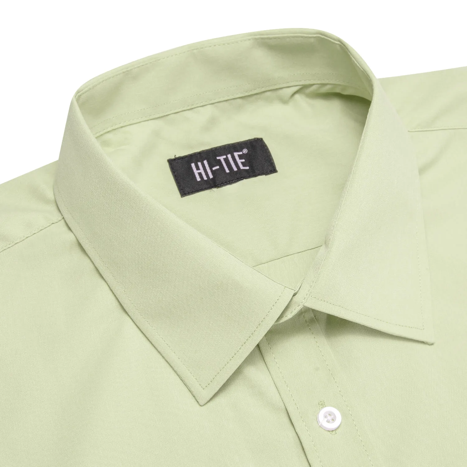 Hi-Tie Long Sleeve Shirt Light Avocado Green Solid Spring Mens Dress Shirt