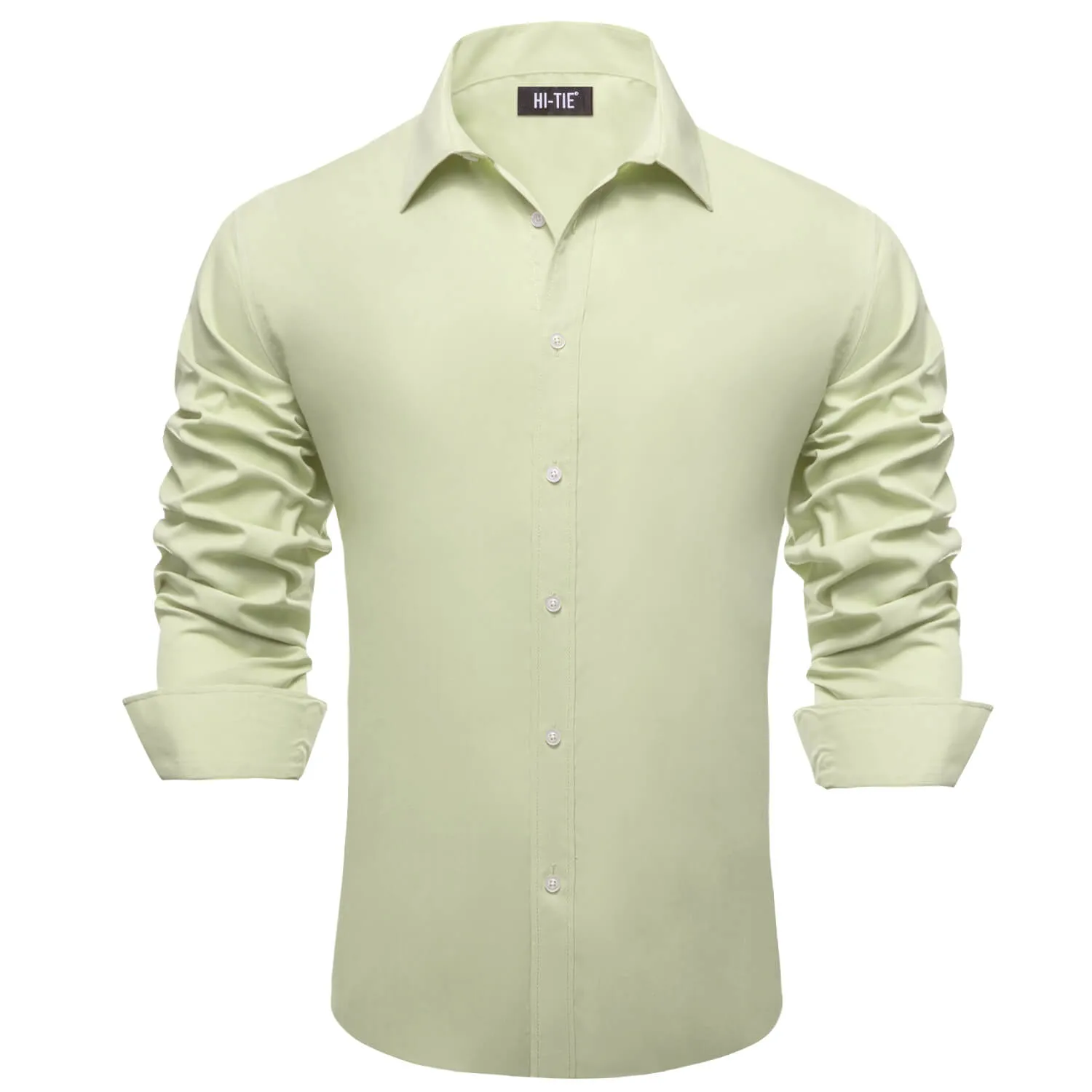 Hi-Tie Long Sleeve Shirt Light Avocado Green Solid Spring Mens Dress Shirt