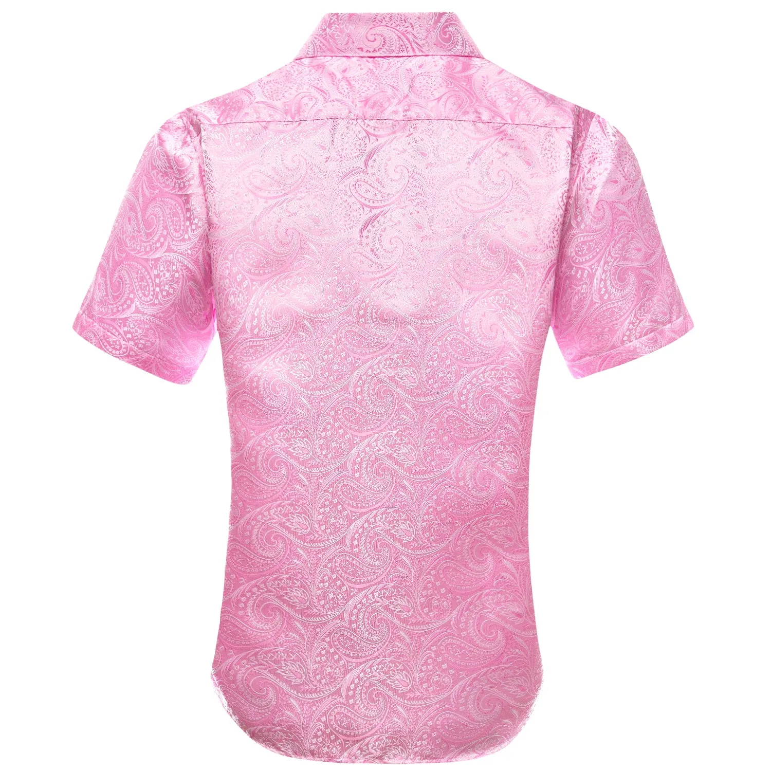 Hi-Tie Men's Top Baby Pink Paisley Silk Men's Short Sleeve Dress Shirt