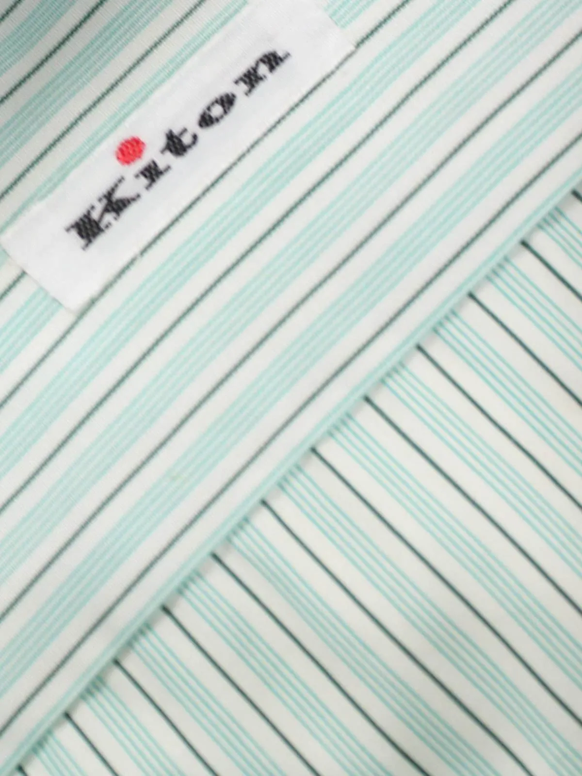 Kiton Dress Shirt White Green Aqua Stripes Design 43 - 17 REDUCED - SALE