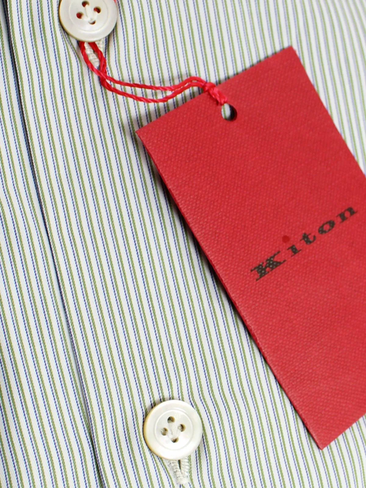 Kiton Dress Shirt White Green Navy Stripes 43 - 17 SALE