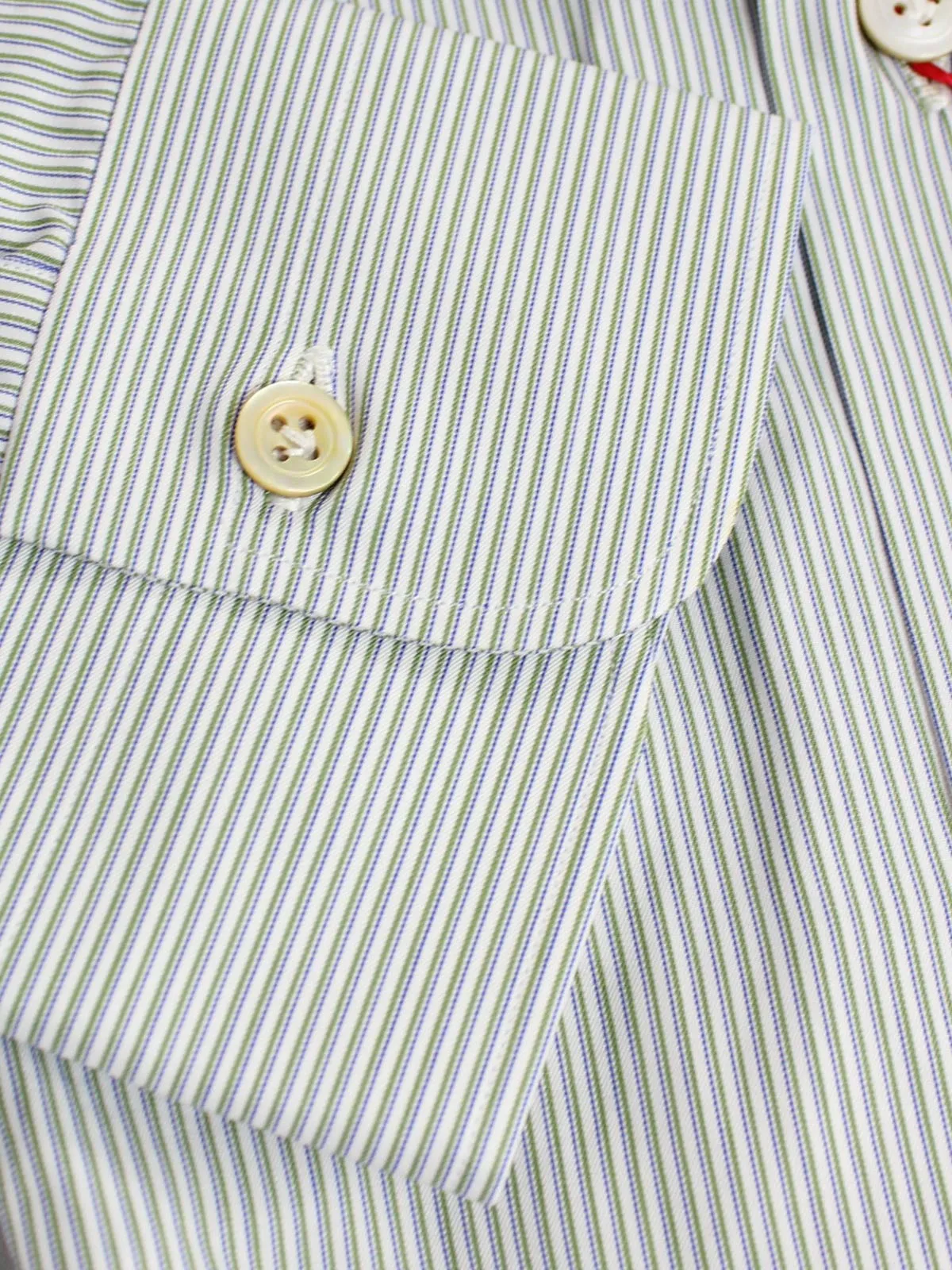 Kiton Dress Shirt White Green Navy Stripes 43 - 17 SALE