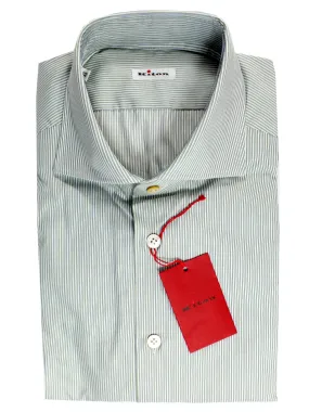 Kiton Dress Shirt White Green Navy Stripes 43 - 17 SALE