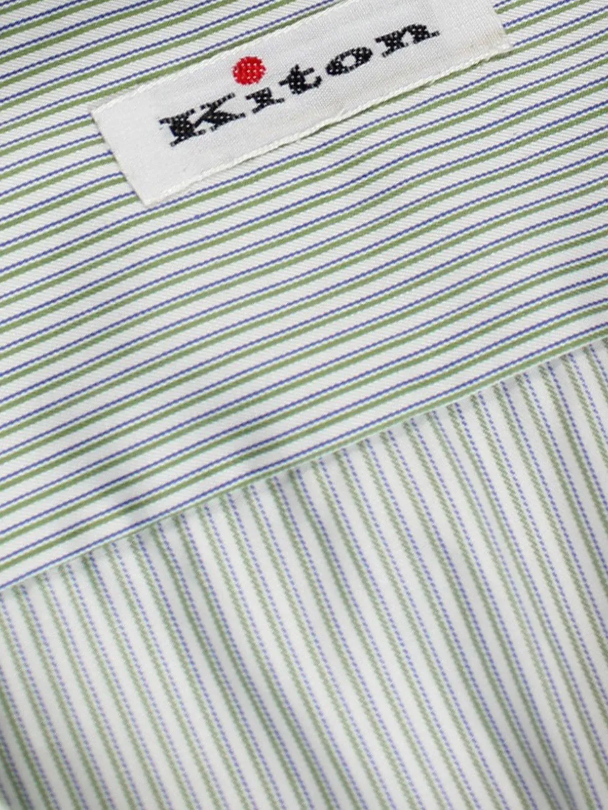 Kiton Dress Shirt White Green Navy Stripes 43 - 17 SALE